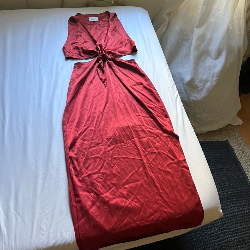 NANUSHKA red‎ satin twist tie front cutout sleeveless midi maxi dress